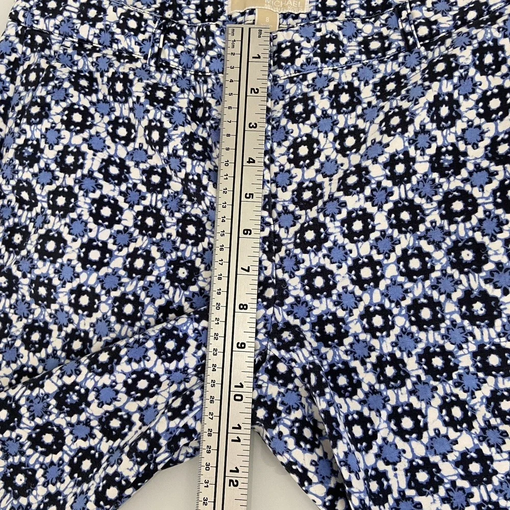 Michael Kors Women's Blue White Geometric Print Chino Straight Leg Dress Pants 8